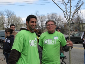 Mike Hardy and a tree tending volunteer