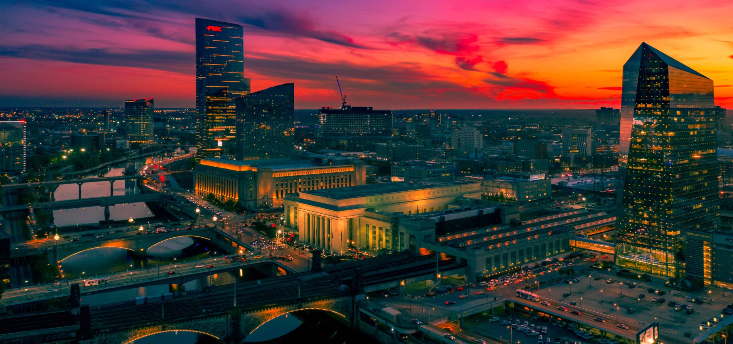 University City District View of City in Pink Sunset