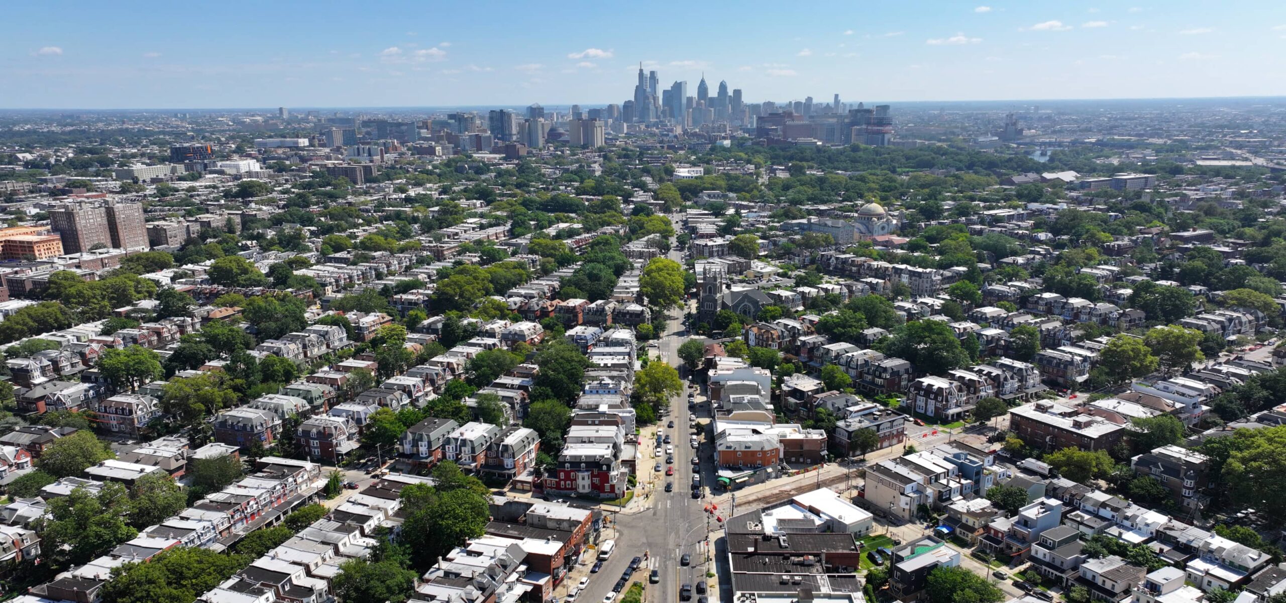 Aerial shot of Philadelphia on a sunny day