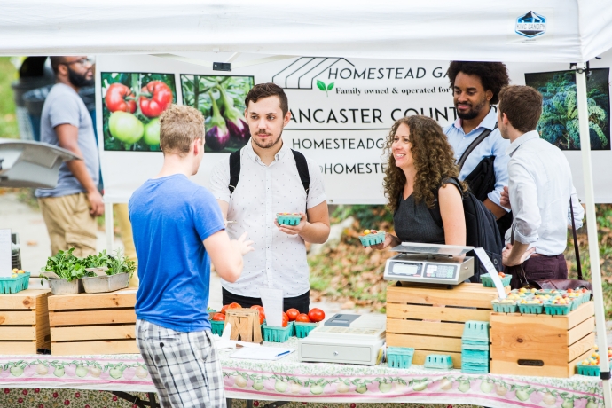 Community members shop for fresh produce at the Clark Park Farmers' market