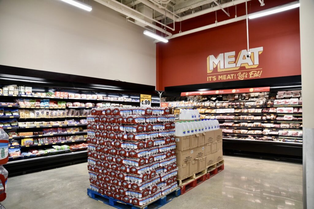 A photo inside Grocery Outlet's meat section