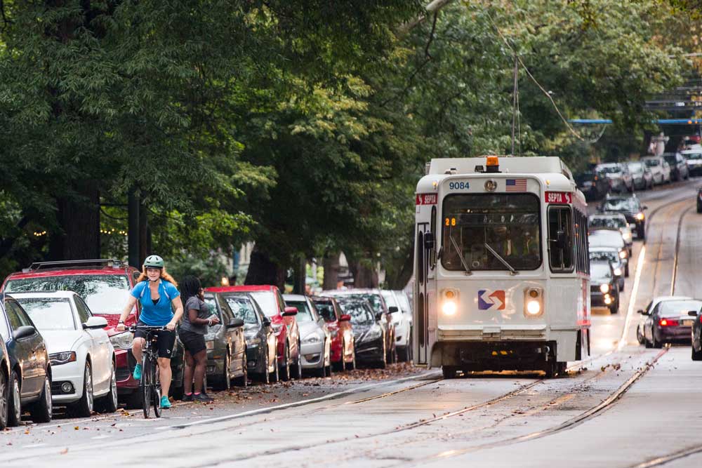 Photo of Septa Trolley and Cyclist safely riding nearby