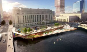 West Philly Waterfront rendering of a new park built over the Schuylkill River.