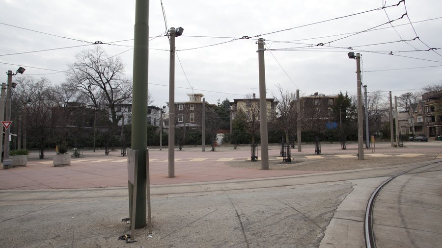 The 40th Street trolley portal prior to the construction of Trolley Portal Gardens.