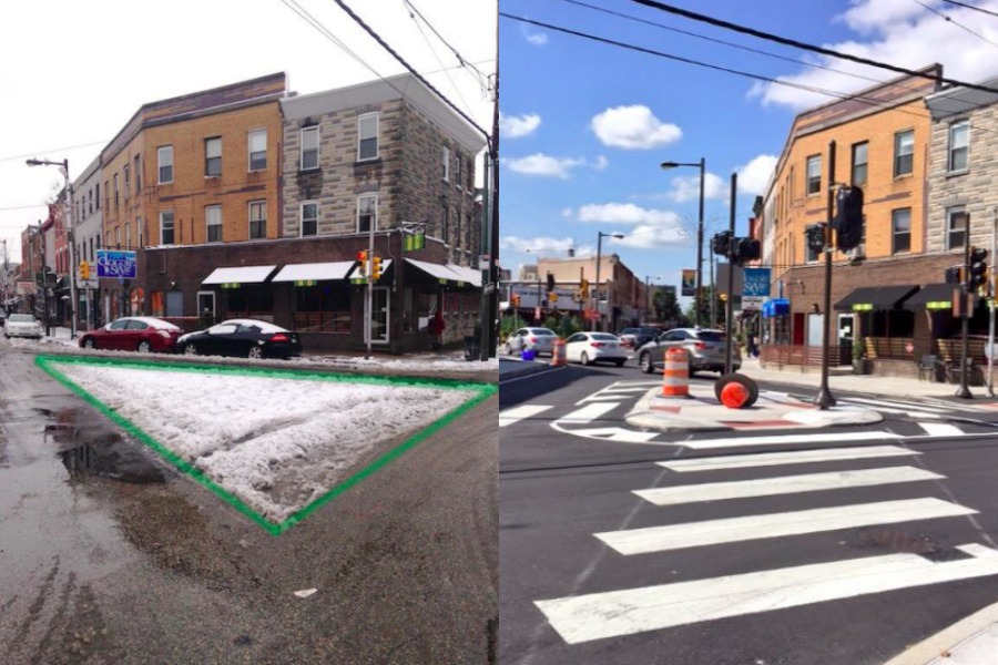 A photo showing remaining snow in the street after the streets have been plowed.